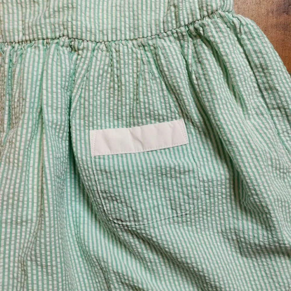 Gymboree dress 2T seersucker green white cotton lined pockets summer coastal